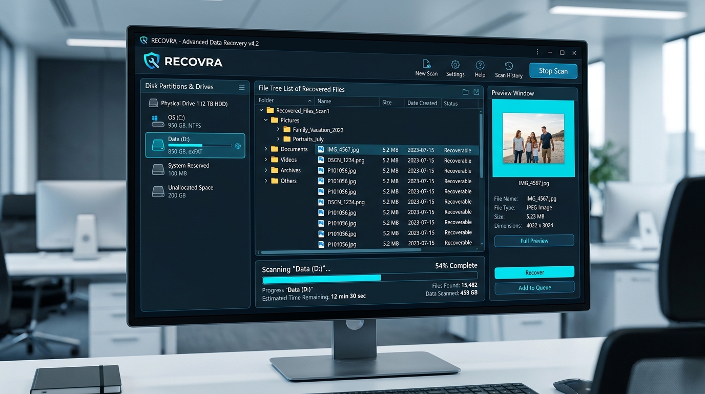 DoYourData Advanced Data Recovery Software Interface showing file tree list and preview window